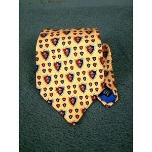 Vintage Oleg Cassini 100% Silk Gold Fleur de Lis Crest Tie 54" Long USA